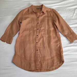 Chicos 1 Peach 100% Linen 3/4 Sleeve Button Up Shirt Blouse Tunic Womens Medium